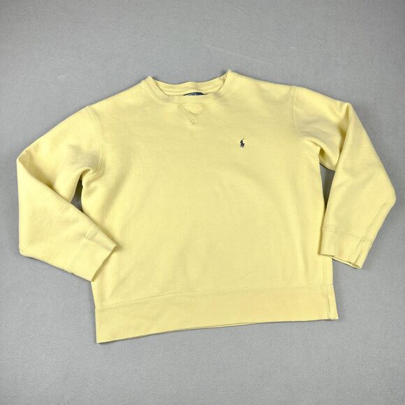 Polo Ralph Lauren Sweatshirt Mens M Butter Yellow Crewneck Fleece Navy Pony Logo - Picture 1 of 10